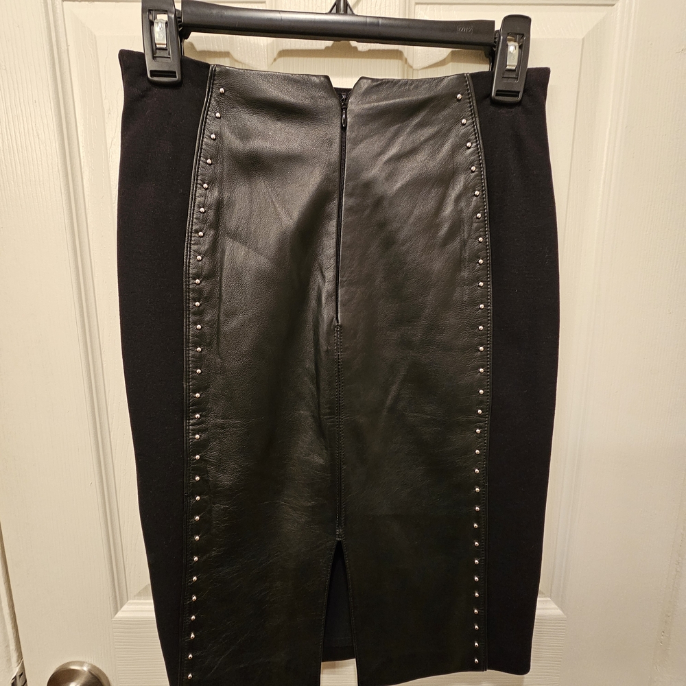 WHBM Black Studded Leather Panel Skirt - Picture 2 of 2